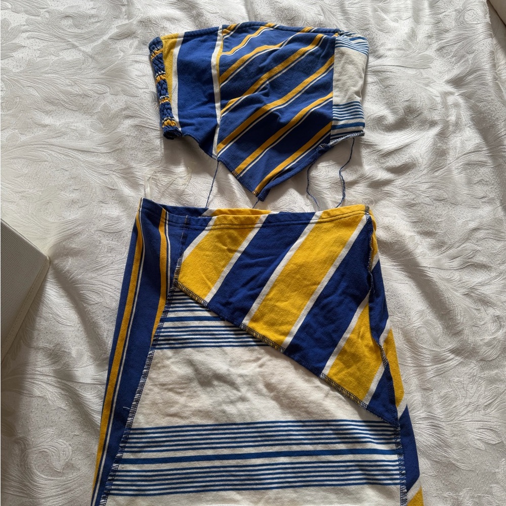 Striped Blue and Yellow Two-Piece Set